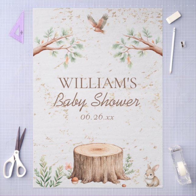 Personalisierter Boho-Wald-Babyshower-Hintergrund Seidenpapier (Basteln)