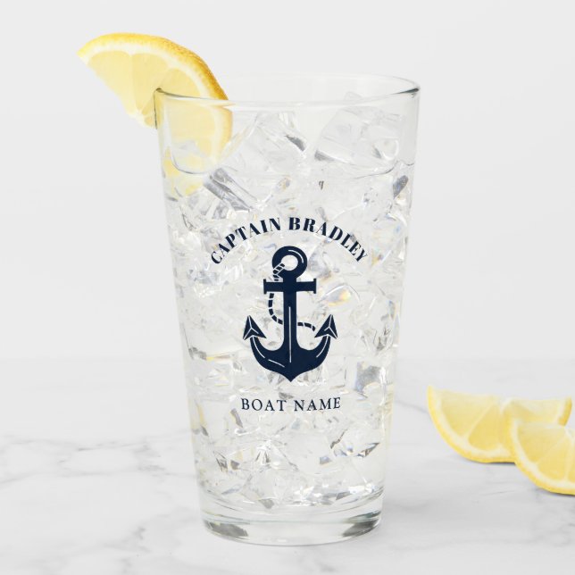 Personalisierter Bootsname und Kapitäns-Geschenk Glas (Vorderseite Ice)