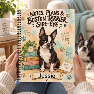 Personalisierter Boston Terrier Seitenblick Notizbuch