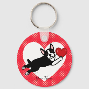 Personalisierter Bostonterrier und -herz Schlüsselanhänger