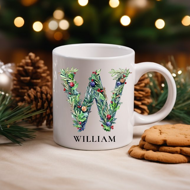 Personalisierter botanischer Weihnachtsmonogramm-B Kaffeetasse (Personalized Botanical Christmas Monogram Letter W Coffee Mug)