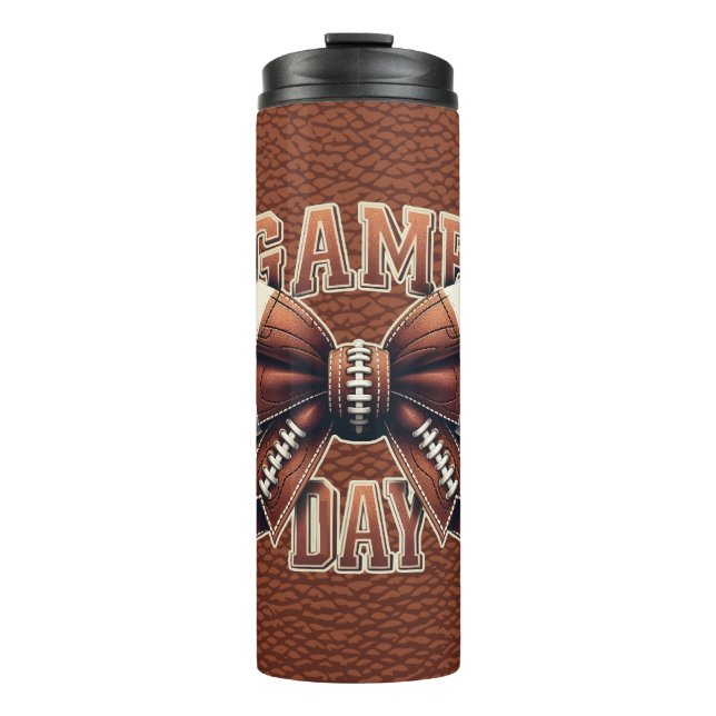 Personalisierter Bow Mama Football Saison Game Day Thermosbecher (Vorderseite)