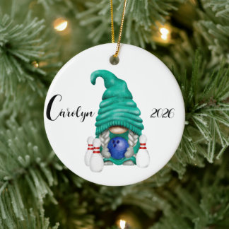 Personalisierter Bowling-Gnom Weihnachten  Keramik Ornament