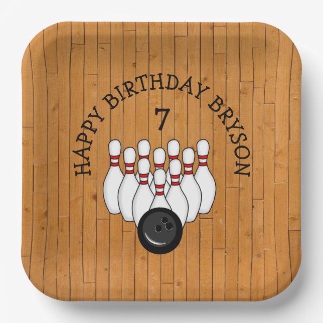 Personalisierter Bowling Themed Birthday Age and N Pappteller (Vorderseite)