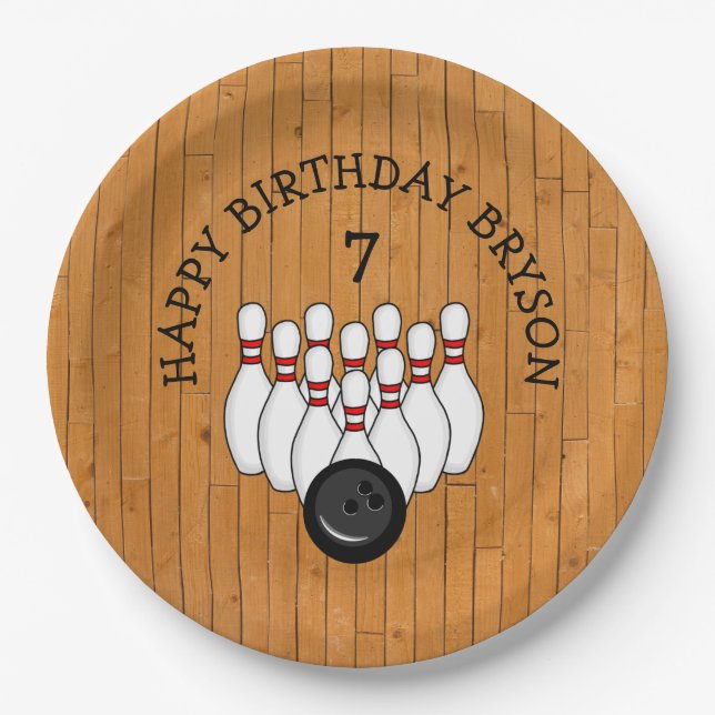 Personalisierter Bowling Themed Birthday Age and N Pappteller (Vorderseite)