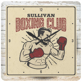 Personalisierter Boxer Retro Prizefighter Boxer Cl Quadratische Wanduhr