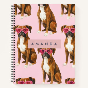 Personalisierter Boxerhund mit rosa Herzbrille Notizbuch