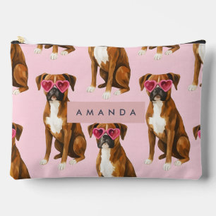Personalisierter Boxerhund mit rosa Herzbrille Zubehörtasche