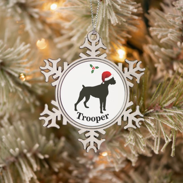 Personalisierter Boxhund Schneeflocken Zinn-Ornament (Baum)