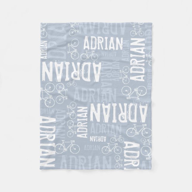 Personalisierter Boy Name and Bikes Dusty Blue Fleecedecke (Vorderseite)
