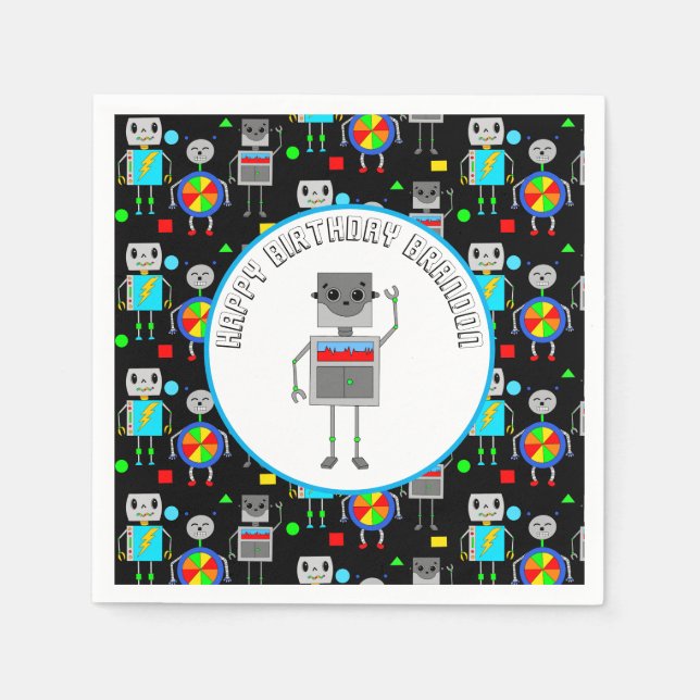 Personalisierter Boy's Birthday Robot Serviette (Vorderseite)