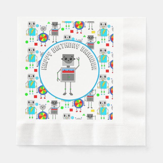 Personalisierter Boy's Birthday Robot Serviette (Vorderseite)