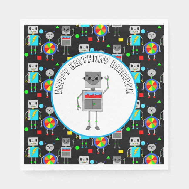 Personalisierter Boy's Birthday Robot Serviette (Vorderseite)