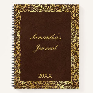 Personalisierter brauner Gold-Schwung-Ornament Notizbuch