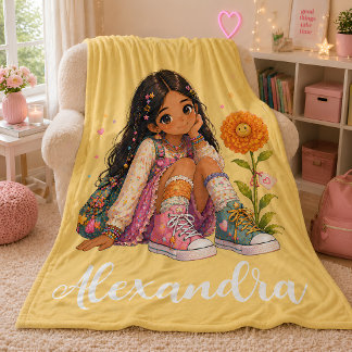 Personalisierter brauner Haarmädchen-Name Fleecedecke