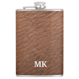 Personalisierter brauner Lederschau Flachmann