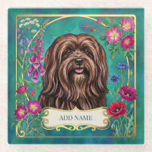 Personalisierter brauner Lhasa Apso Blumen Glasunt Glasuntersetzer