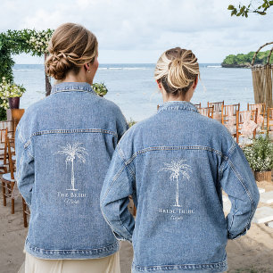 Personalisierter Braut-Hochzeitsweißer Palmenbaum Jeansjacke