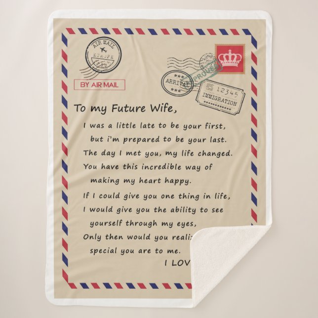 Personalisierter Brief an meine zukünftige Ehefrau Sherpadecke (Vorderseite)
