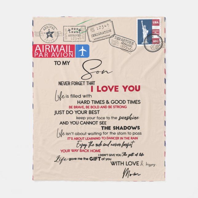 Personalisierter Brief an meinen Sohn aus der Mama Fleecedecke (Vorderseite)