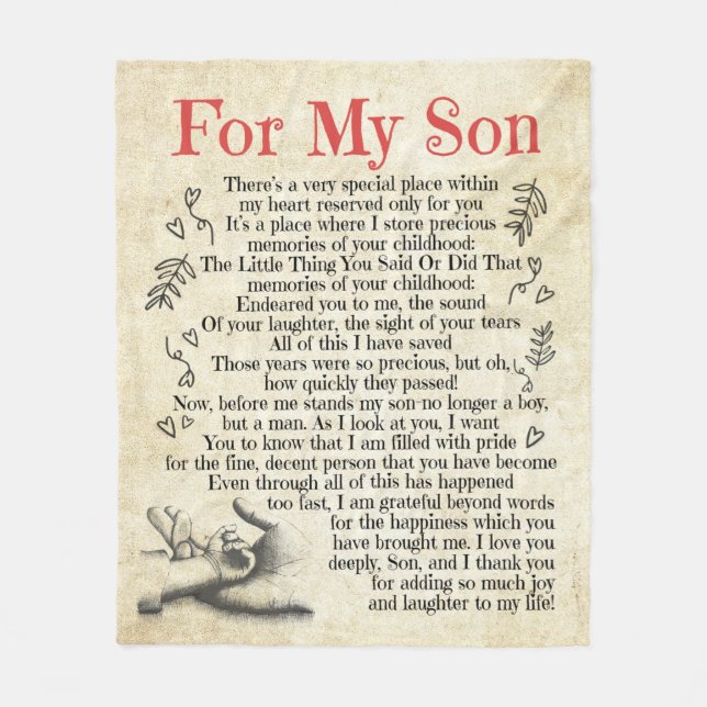 Personalisierter Brief an meinen Sohn Fleecedecke (Vorderseite)