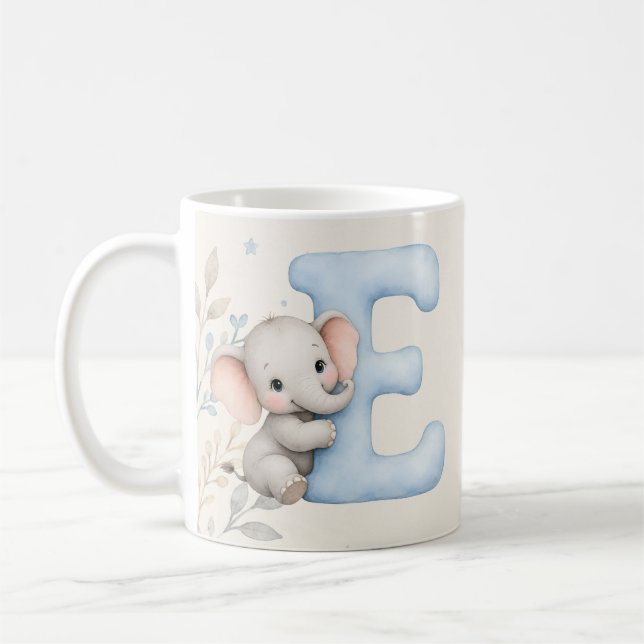 Personalisierter Brief E Baby-Elefant Name Design Kaffeetasse (Links)