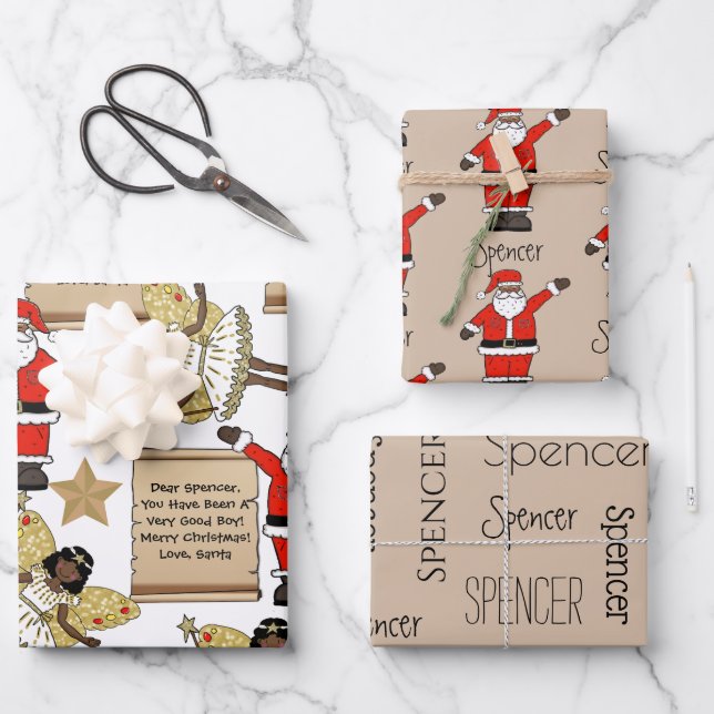 Personalisierter Brief/Geschenk vom Weihnachtsmann Geschenkpapier Set (Vorderseite)