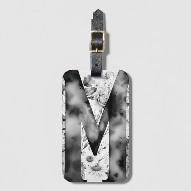 Personalisierter Brief M Daisy Floral Watercolor Gepäckanhänger (Vorderseite Vertikal)