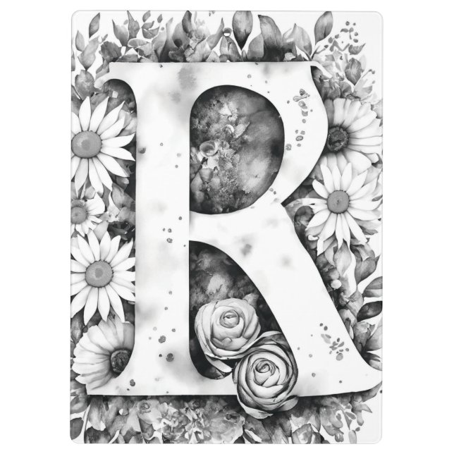 Personalisierter Brief R Floral Watercolor Lehrer Klemmbrett (Rückseite)