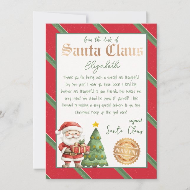 Personalisierter Brief vom Santa Printable Einladung (Vorderseite)