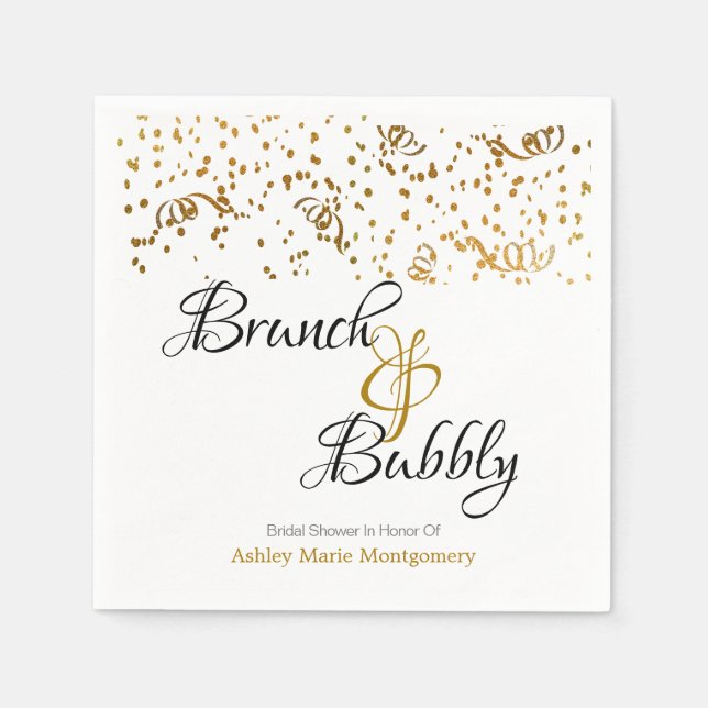 Personalisierter Brunch Bubbly Gold Confetti auf W Serviette (Vorderseite)