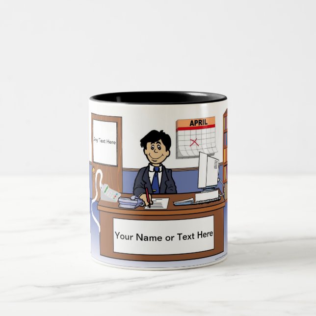 Personalisierter Buchhalter - männlicher Cartoon Zweifarbige Tasse (Mittel)