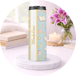 Personalisierter Buchliebhaber-Girly-Blauer-Magisc Thermosbecher