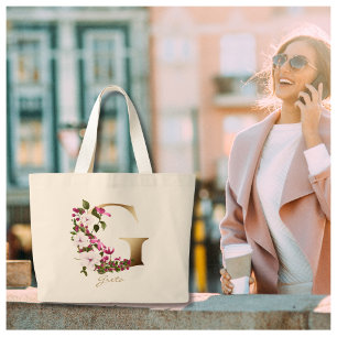Personalisierter Buchstabe G Elegantes Florales Go Jumbo Stoffbeutel
