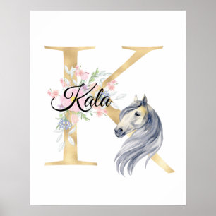 Personalisierter Buchstabe K mit Pferd Poster