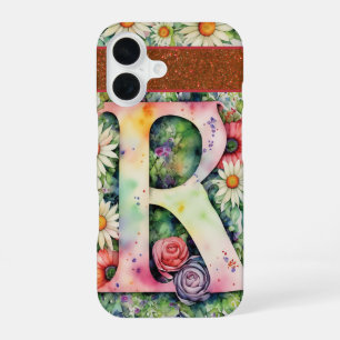 Personalisierter Buchstabe R Elegante Florale Wass iPhone 16 Hülle