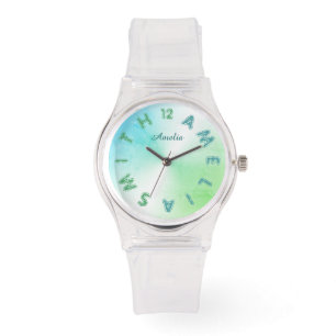 Personalisierter Buchstabentakt Aquamarine Grünflä Armbanduhr