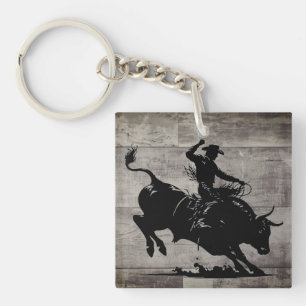 Personalisierter Bull Rider Rodeo Rustikal Schlüsselanhänger