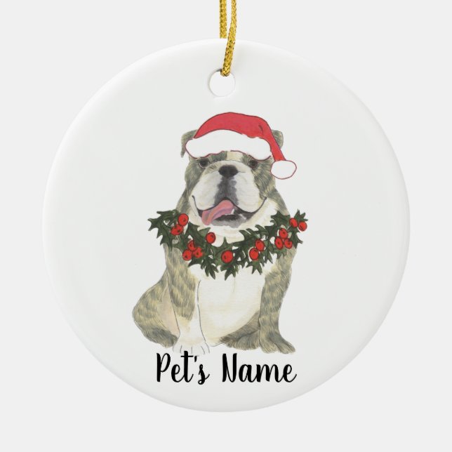 Personalisierter Bulldog (Brindle) Keramik Ornament (Vorne)