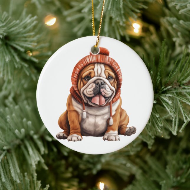 Personalisierter Bulldog Hund Kunst Keramik Ornament (Baum)
