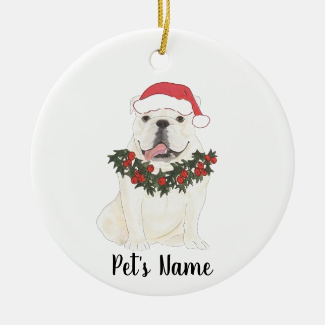 Personalisierter Bulldog (weiß) Keramik Ornament (Vorne)