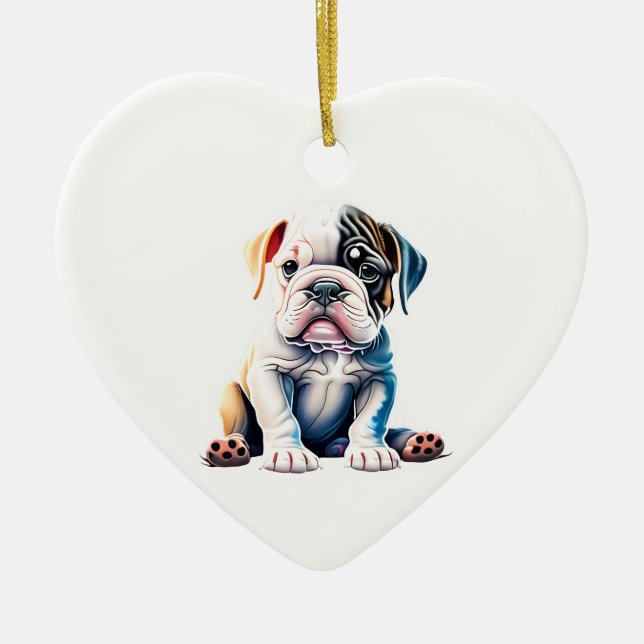 Personalisierter Bulldog Welpe Keramik Ornament (Vorne)