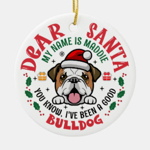 Personalisierter Bulldoghund Weihnachtsbaum Runde Keramik Ornament