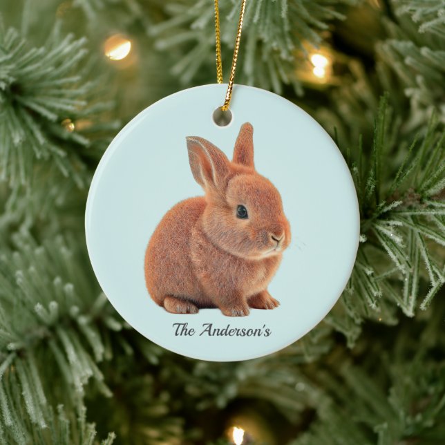Personalisierter Bunny auf Light Blue Keramik Ornament (Baum)