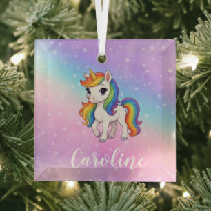 Personalisierter Bunter Einhorn-Zauber Ornament Aus Glas