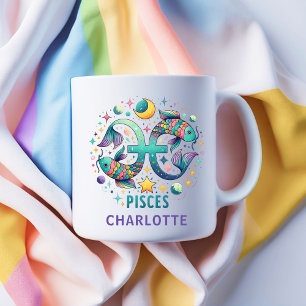 Personalisierter Bunter Fische Sternzeichen Fische Kaffeetasse