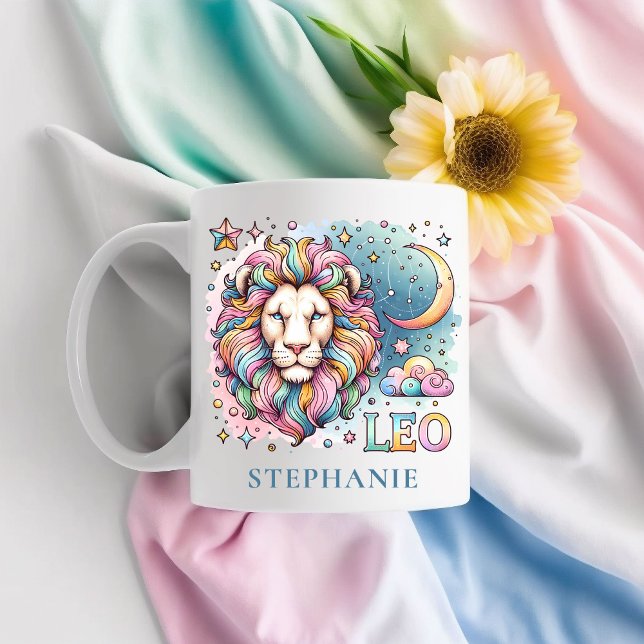 Personalisierter Bunter Löwe-Zodiac Astrologie Löw Kaffeetasse (Personalized Colorful Leo Zodiac Astrology Lion Coffee Mug)