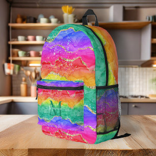 Personalisierter Bunter Regenbogen Glitter Gold Ac Bedruckter Rucksack