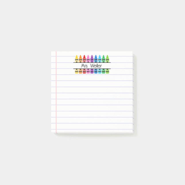 Personalisierter Buntstift-linierter Lehrer-Dank Post-it Klebezettel (Vorderseite)