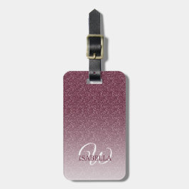 Personalisierter Burgundy Glitzer Ombre Name Monog Gepäckanhänger
